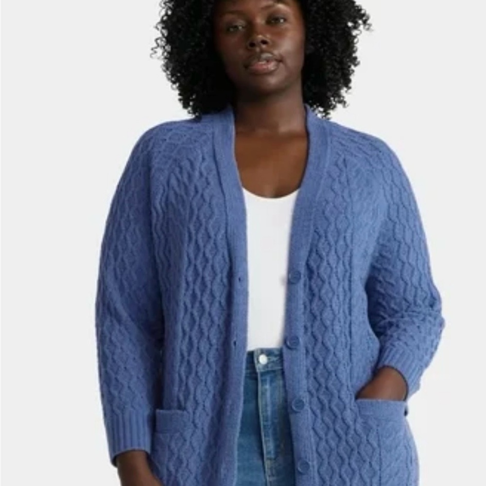 Terra & Sky Periwinkle Cable Knit Button-Front Cardigan